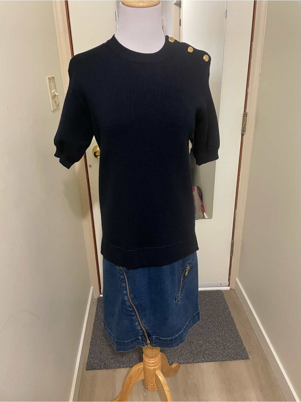 Louis Vuitton Navy wool and Denim with Gold Branded Zipper Pull